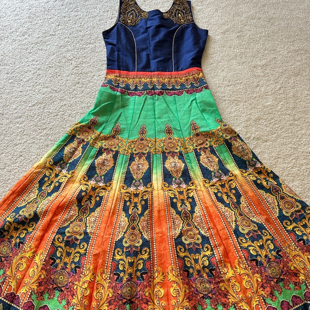 Indian long dress like gown style, blue, green and orange color